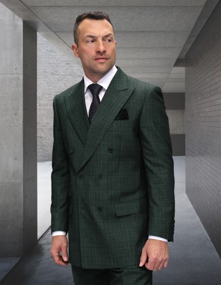 Statement Men's 2-Piece Double-Breasted Suit – 100% Wool with Micro Windowpane Pattern
