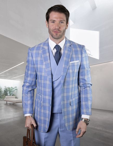 Statement Men's Outlet 100% Wool 3 Piece Suit - Deep Vest Lapel