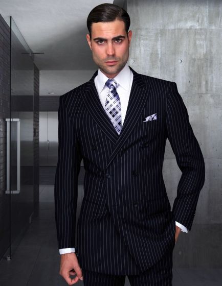 Statement Men's Outlet 2 Piece 100% Wool Fashion Suit - Bold Pinstripe