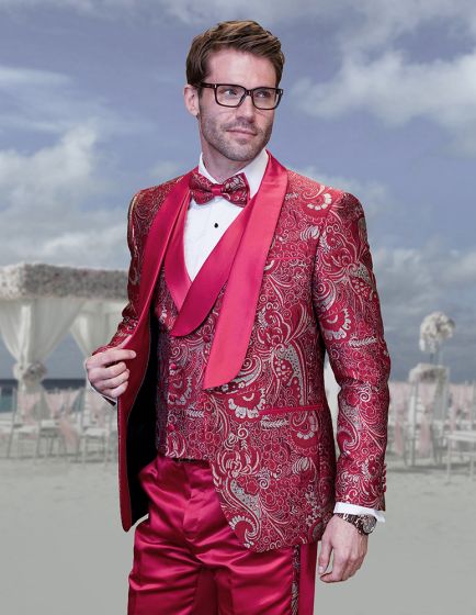 Statement Men's 3 Piece Fashion Tuxedo - Paisley Pattern