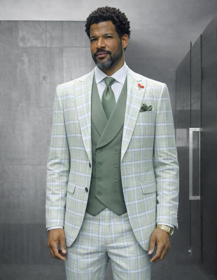 Mint Mens Suits Plaid Suit for Guys Suit Jacket with Peak Lapel