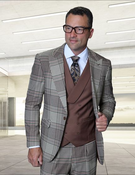 Tan Suit Three Piece Suits Men's Suits Peak Lapel