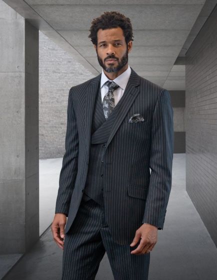 Statement Men's Outlet 100% Wool 3 Piece Suit - Double Breasted Vest