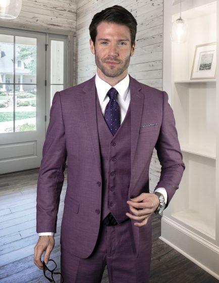Eggplant Suit 3 Piece Suits Notch Lapel