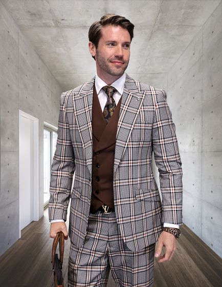 Tan Suit Three Piece Peak Lapel