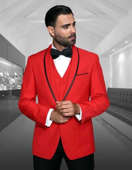 Statement Men's Outlet 3 Piece 100% Wool Tuxedo - Accented Shawl Collar