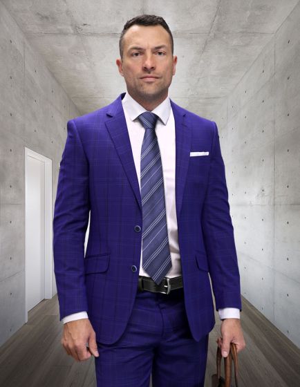 Statement Men's 2 Piece Big and Tall 100% Wool Fashion Suit - Layered Windowpane