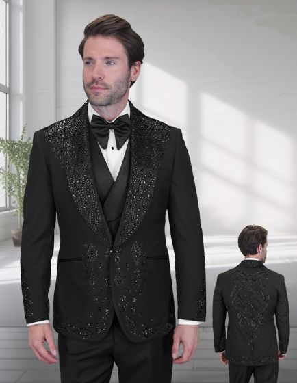 Statement Men's Outlet 3 Piece Modern Fit Tuxedo - Rhinestone Accents