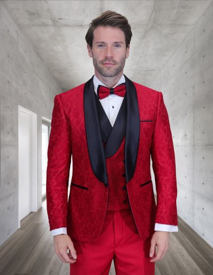 Statement Men's 3 Piece Modern Fit Tuxedo - Textured Jacket and Vest