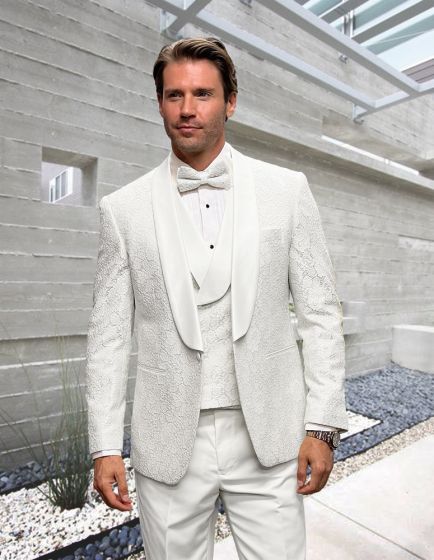Statement Men's Outlet 3 Piece Modern Fit Tuxedo - Textured Jacket and Vest