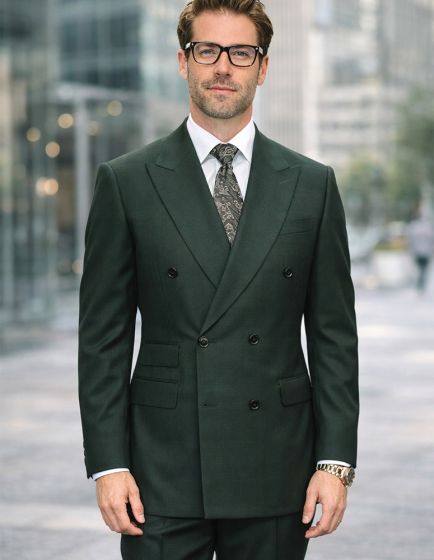 Hunter Green Men's Fashion Wool Double Breasted Suit