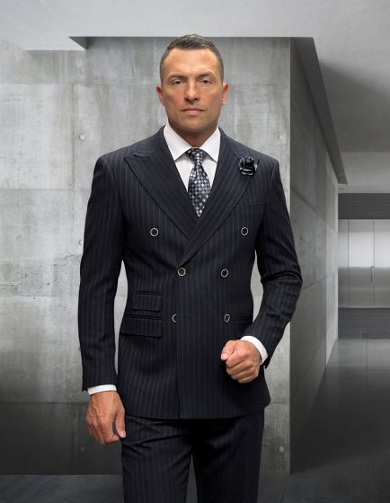 Statement Men's Outlet 2 Piece 100% Wool Fashion Suit - Pinstripe