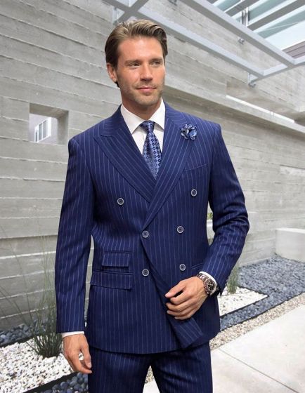 Statement Men's Outlet 2 Piece 100% Wool Fashion Suit - Pinstripe