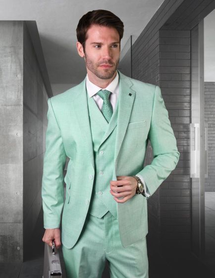 Statement Men's Outlet 3 Piece 100% Wool Fashion Suit - Soft Textured Solid