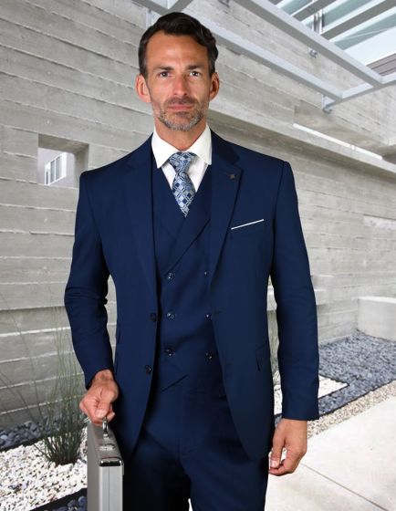 Statement Men's Outlet 100% Wool 3 Piece Suit - Bold Solid Colors