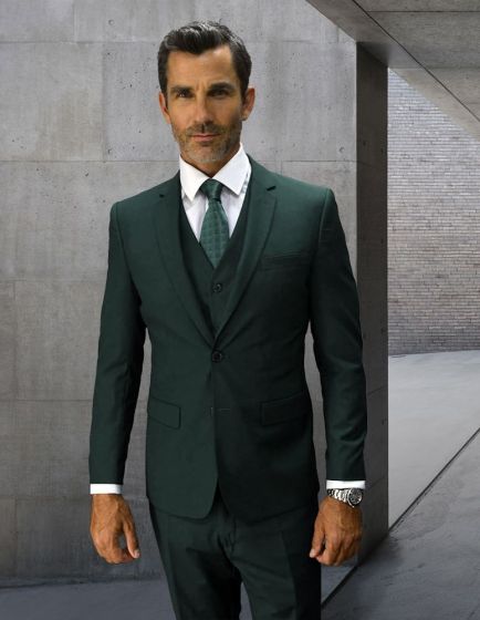 Statement Men's 3 Piece Wool Blend Outlet Suit - Solid Colors
