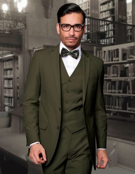 Statement Men's 3 Piece Wool Blend Outlet Suit - Solid Colors