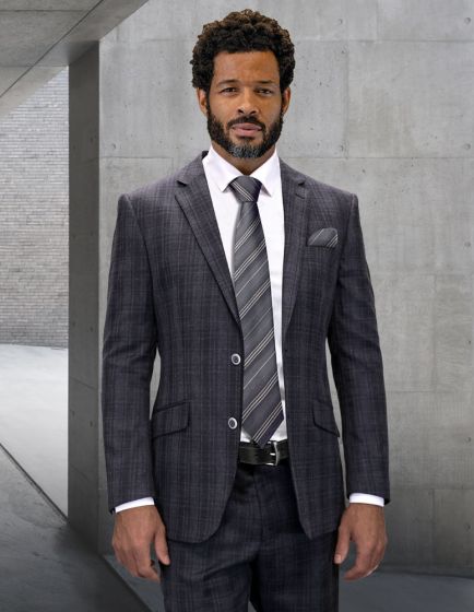 Statement Men's 2 Piece Big and Tall 100% Wool Fashion Suit - Bold Plaid