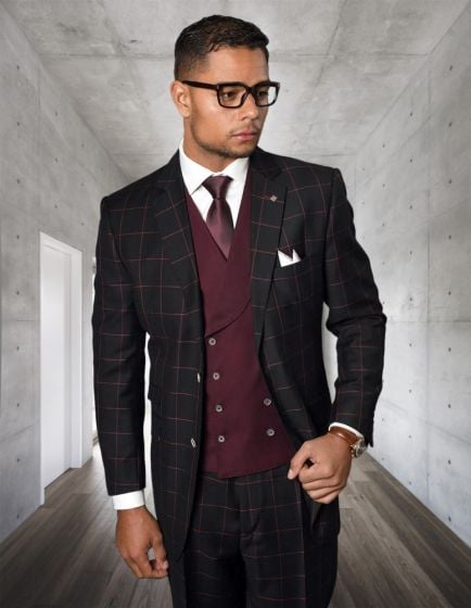 Statement Men's Outlet 3 Piece 100% Wool Modern Fit Suit - Bold Accent Color