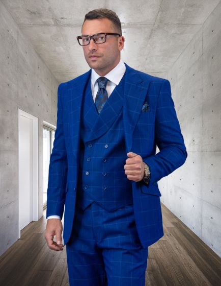 Statement Men's 100% Wool 3 Piece Suit - Tone on Tone Windowpane