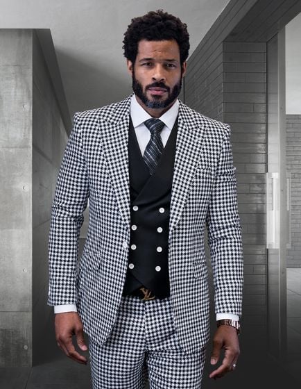 Statement Men's 100% Wool 3 Piece Suit - Checkered Plaid