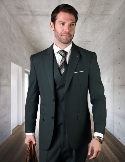 Statement Men's 3 Piece Wool Outlet Suit - Elegant Solid