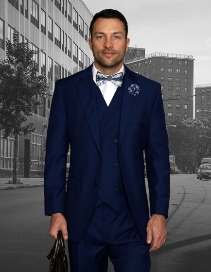 Statement Men's 3 Piece Wool Outlet Suit - Elegant Solid