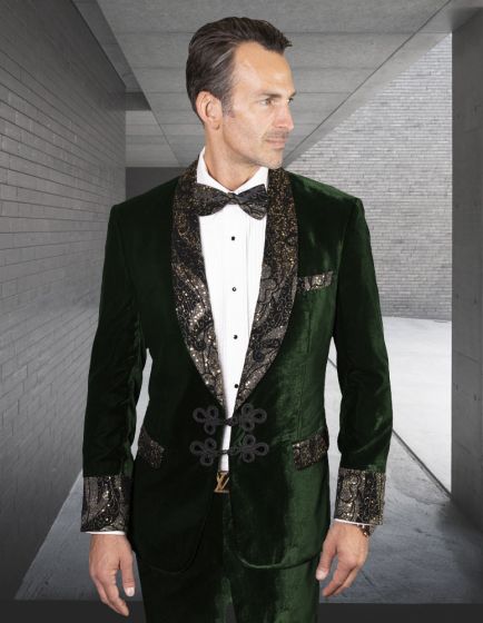 Statement Men's 2 Piece Modern Fit Velvet Tuxedo - Stylish Clasp Closure