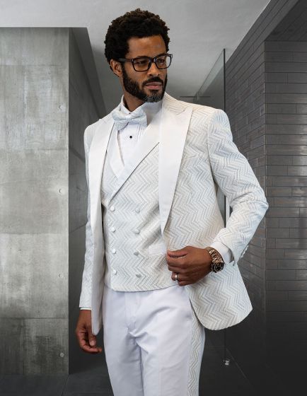Statement Men's 3 Piece Unique Fashion Suit - Textured Zigzag