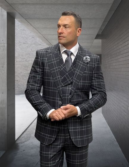 Statement Men's 3 Piece Plaid 100% Wool Modern Fit Suit - Double Breasted Vest main image 0
