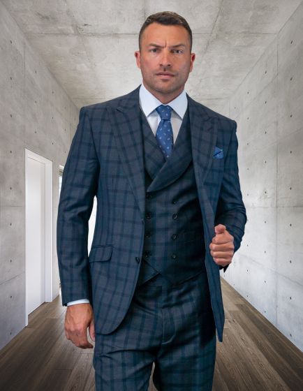 Statement Men's 100% Wool 3 Piece Suit - Two Tone