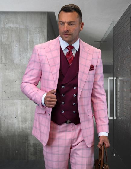 Statement Men's 100% Wool 3 Piece Suit - Stylish Windowpane