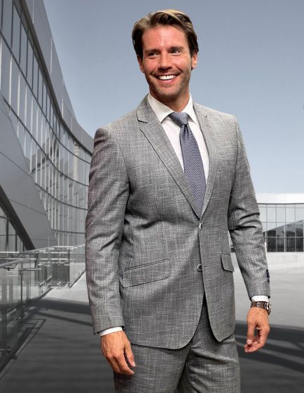 Statement Men's 100% Wool 2 Piece Suit - Light Plaid