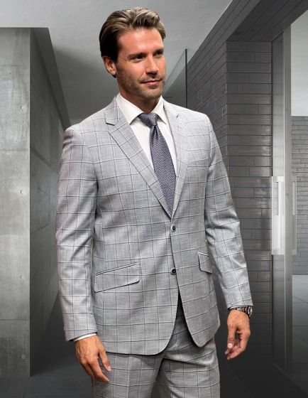 Statement Men's 100% Wool 2 Piece Suit - Classic Windowpane