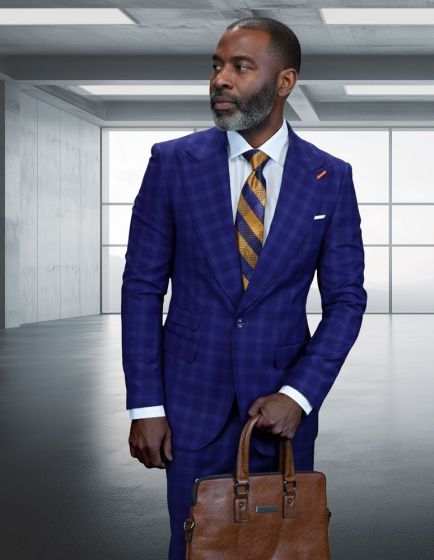 Statement Men's Outlet 2 Piece 100% Wool Modern Fit Suit - Wide Peak Lapel