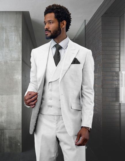 Statement Men's Outlet 100% Wool 3 Piece Suit - Light Texture