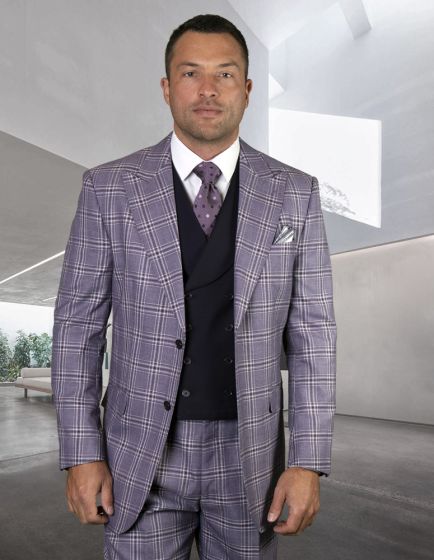 Statement Men's 100% Wool 3 Piece Suit - Fashion Windowpane