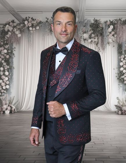 Black/Red Tuxedo Three Piece Tux for Men