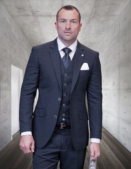 Statement Men's Outlet 3 Piece 100% Wool Cashmere Suit - Micro Plaid