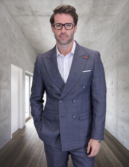 Statement Men's 100% Wool 2 Piece Suit - Double Breasted Plaid