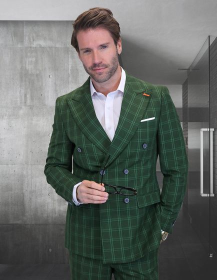Statement Men's 100% Wool 2 Piece Suit - Double Breasted Windowpane