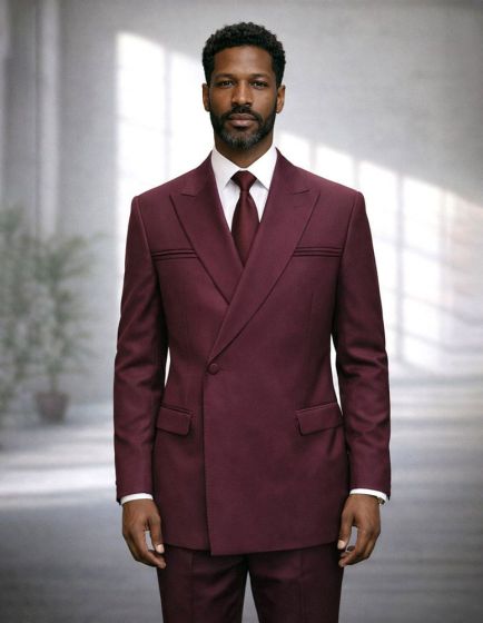 Statement Men's Outlet 2 Piece Modern Fit Double Breasted Suit - Sleek Finish