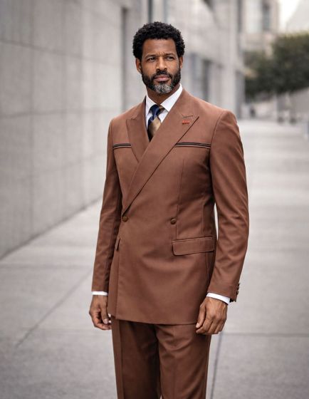 Copper Double Breasted Suits for Men Peak Lapel