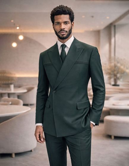 Statement Men's Outlet 2 Piece Modern Fit Double Breasted Suit - Sleek Finish
