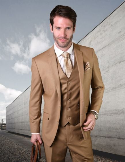 Statement Men's Outlet 100% Wool 3 Piece Suit - Solid Colors
