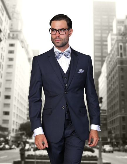 Statement Men's Outlet 100% Wool 3 Piece Suit - Tailored Fit