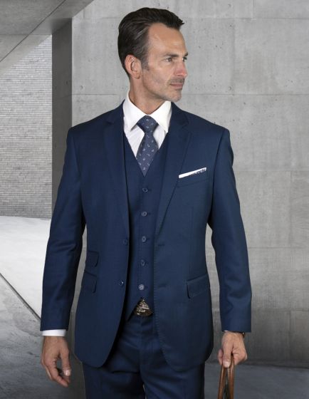 Statement Men's Outlet 3 Piece 100% Wool Suit - Tailored Fit