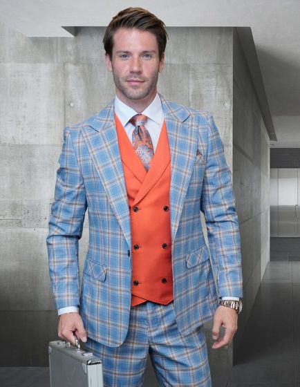 Statement Men's Outlet 100% Wool 3 Piece Suit - Unique Color Design