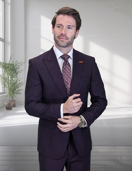 Statement Men's 2 Piece 100% Wool Modern Fit Suit - Subtle Windowpane