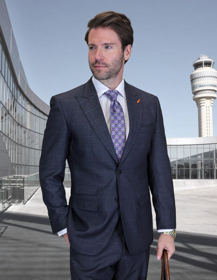 Statement Men's Outlet 2 Piece 100% Wool Modern Fit Suit - Subtle Windowpane